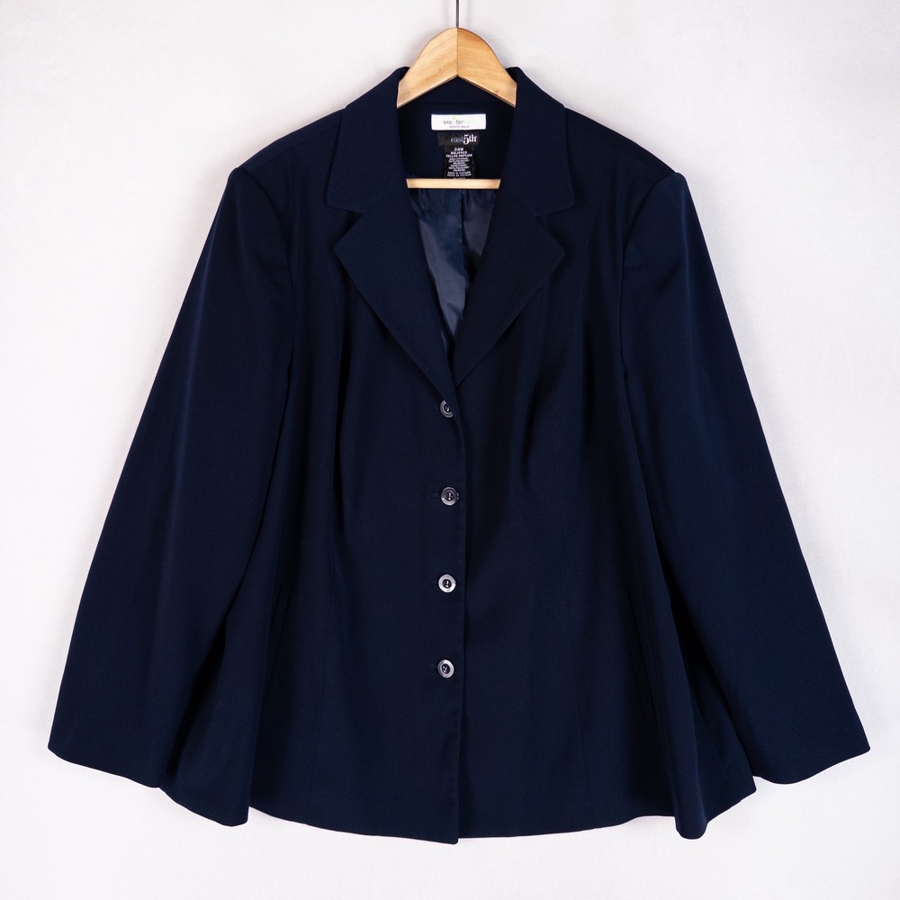 East 5th Women Blazer 24W Navy Blue Nano-Tex Spill Resistant Professional Career
